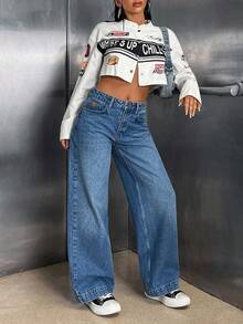 Mezclilla mezclilla mujer pantalon de mujer pantalón de mujer pantalones para mujer pantalón pantalones de dama pantalones baggy - Azul - Ver 4
