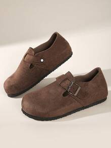 Solecia 女士搭扣设计休闲百搭平底乐福鞋 - 咖啡棕 - 查看 3