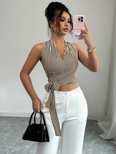 Elenzga Blusa de verano casual y elegante tejida para damas