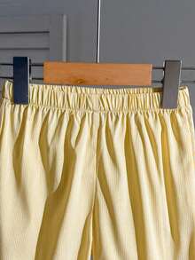 SHEIN 2pcs/Set Young Girl Floral Decor Striped Halter Top And Wide Leg Pants Cute Outfit