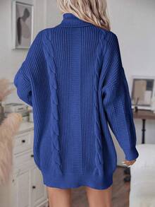 SHEIN LUNE 女士纯色简约高领长袖毛衣连衣裙，休闲日常穿着 - 水鴨藍 - 查看 2