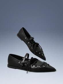 CUCCOO GRLICON Women's Buckle Design Casual Versatile Flat Loafers For Christmas - Black - View 3