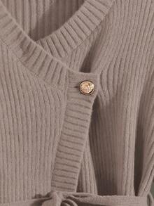 GlowEve 新款优雅套头衫，金色纽扣设计，欧美风格，百搭简约时尚针织上衣和针织裤 - 摩卡棕 - 查看 6