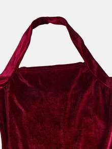 Girlism Teen Girls Knitted Spaghetti Strap Tight-Waisted A-Line Mini Dress, Valentine's Day Party Club Outfit - Burgundy - View 5