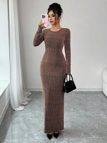Elenzga Váy dài ôm sát đính đá Rhinestone dành cho nữ - màu đen - Xem 5
