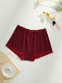 SHEIN Quần lót ren chắp vá họa tiết nơ thời trang hipster thoải mái và thời trang dành cho nữ - Màu Đỏ Sâu - Xem 6