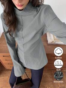 Elyressa 一位女士织造的休闲优雅秋季衬衫 - 灰色 - 查看 6