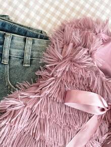 Chaleco/chaqueta con lazo de peluche de moda para niñas preadolescentes, otoño/invierno - Rosa - Ver 7