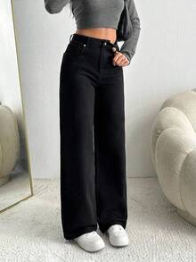 Mezclilla Pantalones de dama mezclilla Pantalon de mujer pantalón de mujer pantalones para mujer pantalón pantalones de dama pantalones baggy ropa vaquera de mujer pantalones para mujer - Negro - Ver 1