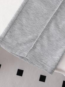 SHEIN 两件套女童时尚灰色黑色蝴蝶结装饰圆领长袖上衣和阔腿裤套装，休闲/运动风，春秋季 - 灰色 - 查看 6