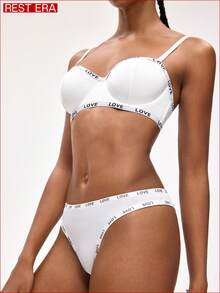 Rest Era 1/2 tasse Soutien-gorge de sport avec armature de levage et d'amélioration, avec ruban jacquard à motif, pour un usage décontracté, convient pour la gym, l'entraînement, les femmes - Blanc - Voir 5