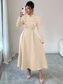 Elenzga A Long, Elegant Autumn Dress Woven By A Lady - Apricot - View 4