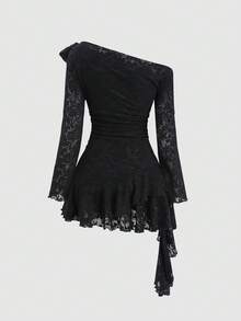 Sweetra Y2K Sexy Lace Asymmetric Shoulder Asymmetrical Hem Dress