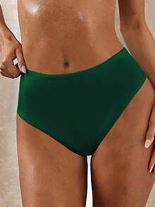 SHEIN Swim 2026 Spring/Summer New Solid Color Green Waist Double Fabric Vacation Bikini Swimwear - Dark Green - View 7