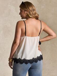 Elegantrix 大码女式杏色蕾丝吊带背心 - 杏色 - 查看 2