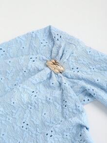 Sweetra 性感不对称肩部纹理面料不对称下摆休闲上衣 - 藍色 - 查看 4