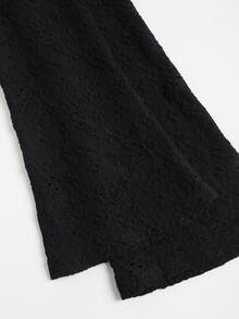 Sweetra Sexy Asymmetric Shoulder Textured Fabric Asymmetrical Hem Casual Top - Black - View 6