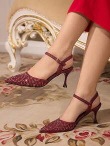 CUCCOO TILAWA Casual Commute Minimalist Backless Pointed Toe Women Pumps For Christmas - Red - View 3