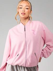 Missguided x Playboy Bunny Logo Zip Up Jacket With Ribbed Hem And Cuffs For Casual Everyday Outerwear - Pink - View 3