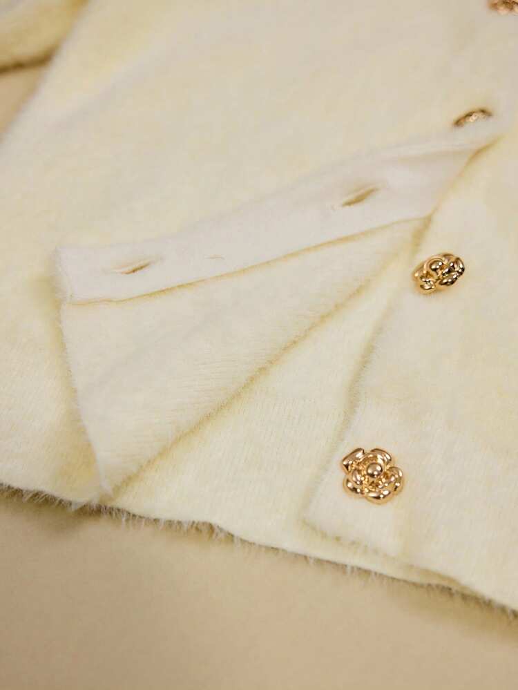 FLUFFY KNIT BUTTON UP SWEATER & KNIT SKIRT