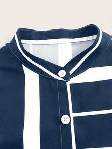 EMERY ROSE Women's Striped Printed Simple Short Sleeve Shirt For Daily Wear - Navy Blue - View 4