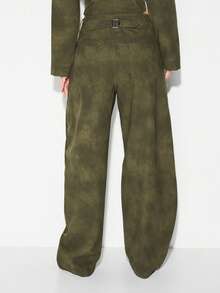 KIZN High Waisted Suede Balloon Wide Leg Pants With Button Closure And Side Pockets Fall Winter Casual Palazzo Style Trousers - Brown - View 2
