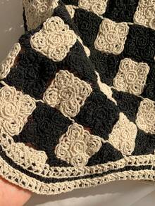 Comfortcana Chaleco de punto con botones y bajo asimétrico con estampado de cuadros para otoño/invierno - Blanco y Negro - Ver 7