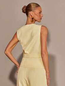 COSMINA 2pcs/Set Elegant Sleeveless Women's Outfit, Versatile For Commuting And Gatherings, All Season Yellow Outfit - Light Yellow - View 7