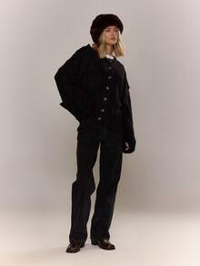 MUSERA Luźny, dzianinowy kardigan z opadającymi ramionami i guzikami, uroczy, uliczny, rustykalny, rustykalny, vintage, na zimowe wieczorne przyjęcie, elegancki sweter na wiosnę - Czarne - Zobacz 3