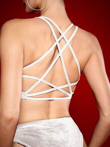 Menodora SHEIN Sport 露背交叉運動型胸罩 - 白色 - 查看 8