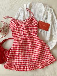 Comfortcana ชุดเดรสสั้นสายเดี่ยวลายสก็อตเซ็กซี่แฟชั่นสำหรับผู้หญิง