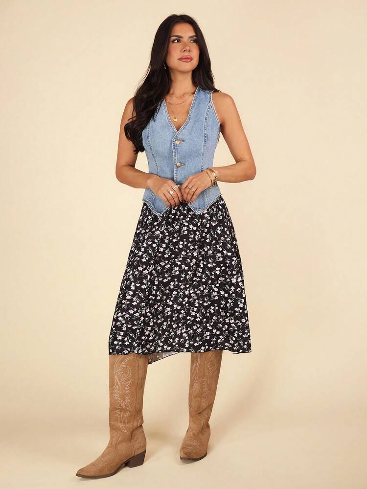 Ditsy Floral Print Flare Skirt