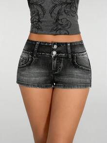 Jeanoix Petite Shorts vaqueros de talle bajo para mujer, de estilo casual y chic para el verano, apropiados para el uso diario y el transporte - Gris - Ver 6