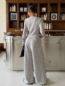 Muchica Women Fashion New Casual Knitted Textured Fitted Long Sleeve Top And Pants Set For Going Out Outfits, Streetwear, Y2K Clothes, Two Piece Set Women Comfy - Multicolor - View 2