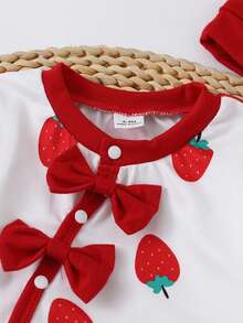 Newborn Baby Girl Clothes White And Red Strawberry Print Knit Sets,Autumn Cute Matching Family Outfits,Long-Sleeved Jumpsuit 0-6 Months 1T 2T Clothing - Multicolor - View 6