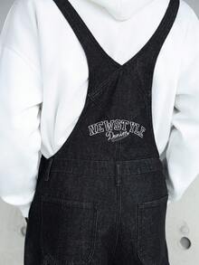 Manfinity Hypemode 男士休闲多口袋胸部护具牛仔背带裤，街头时尚 - 黑色 - 查看 8