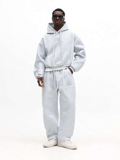 SUMWON Men's Light Grey Hoodie Co-Ord Set With Drawstring Hood And Centre Pocket Relaxed Fit Sweatsuit,INS Hot Selling Style,Comfortable And Thick Fabric For Ultimate Warmth,Family Matching Outfits For Couples,Stylish Coordination,Cozy Family Ensemble,Perfect For Casual And Holiday Wear