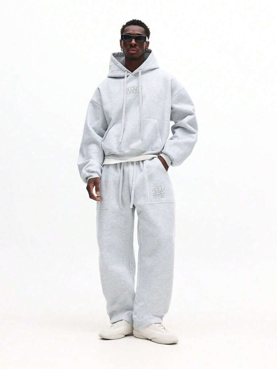 SUMWON Men's Light Grey Hoodie Co-Ord Set With Drawstring Hood And Centre Pocket Relaxed Fit Sweatsuit,INS Hot Selling Style,Comfortable And Thick Fabric For Ultimate Warmth,Family Matching Outfits For Couples,Stylish Coordination,Cozy Family Ensemble,Perfect For Casual And Holiday Wear - Grey - View 1
