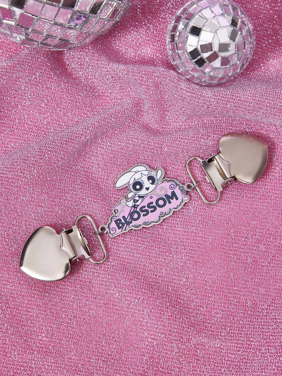 THE POWERPUFF GIRLS X SHEIN 1pc 60mm Cartoon Character Pink Shawl Clip Metal Brooch - Pink - View 1