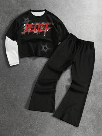 Set di 2 magliette casual da uomo a maniche lunghe con scollo rotondo e stampa di motivi creativi