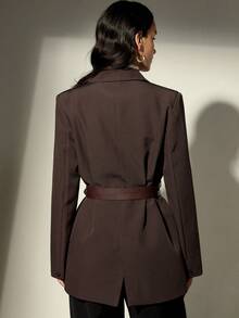 Aveloria Modichic Women's Lapel Collar Loose Long Sleeve Blazer Jacket With Dual Waist Belts - Coffee Brown - View 3