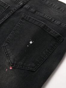 Manfinity Roghcode Jeans déchirés mode casual à taille haute pour hommes - Noir - Voir 6