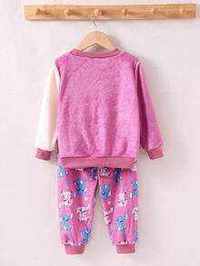 2pcs/Set Young Girl' Cute Cartoon Rabbit Pattern Long Sleeve Top And Pants Soft Comfortable Warm Fleece Pajamas - Multicolor - View 2
