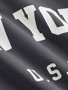 SHEIN Setelan Kasual Sehari-hari untuk Remaja Perempuan: Kaos Lengan Panjang Berkerah Bulat dengan Motif Huruf New York dan Celana Panjang Lurus - Grey - View 9