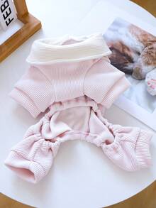 PETSIN 1件宠物衣服，猫狗通用款，可爱加厚四脚服，带可爱立体兔子装饰连体衣，家居服，秋冬季柔软保暖服。 - 粉色 - 查看 9