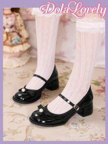 Dola Lovely 女士黑色蝴蝶结圣诞风格粗跟玛丽珍漆皮鞋，适合万圣节、圣诞节、感恩节 - 黑色 - 查看 6