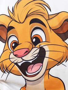 SHEIN 夏季男童圆领短袖T恤和运动短裤套装，正面印有可爱的张嘴狮子图案，短裤印有个性化标语和狮子头图案，卡通张嘴狮子设计，可爱迷人，适合休闲、户外、学校、度假等场合。 - 白色 - 查看 3