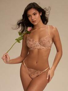 Enchnt 2pcs Women Retro Blue Sexy Lingerie Set - Champagne - View 1