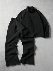 PAVTROS Men's Casual Zip-Up Stand Collar Sweatshirt And Pants Set, Autumn/Winter Men 2 Piece Set Black Mens Co Ord Set Men 2 Piece Set Spring Fall Sweatpants Set Knit Two Piece Set Men - Black - View 1