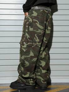 Manfinity EMRG 男士休闲宽松多口袋做旧迷彩阔腿牛仔裤 - 彩色 - 查看 3